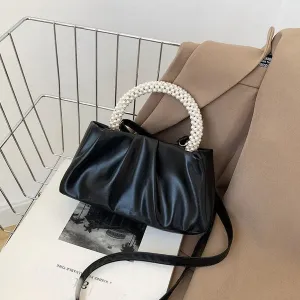 Mini Faux Pearl Decor Top Handle Crossbody Bag